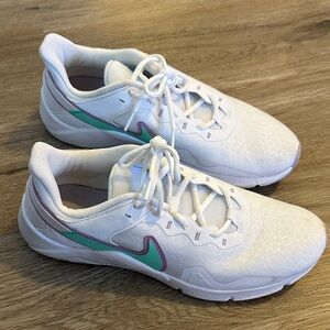 Nike White Sneakers with Teal & Purple Swoosh Accent